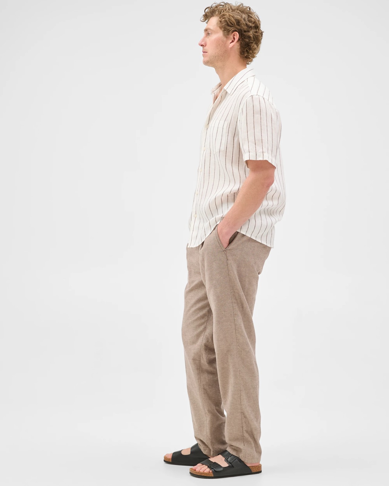 Australian Cotton Blend Pleated Pants  - Mushroom 3 of 6