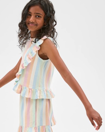 Woven Cross Front Frill Top