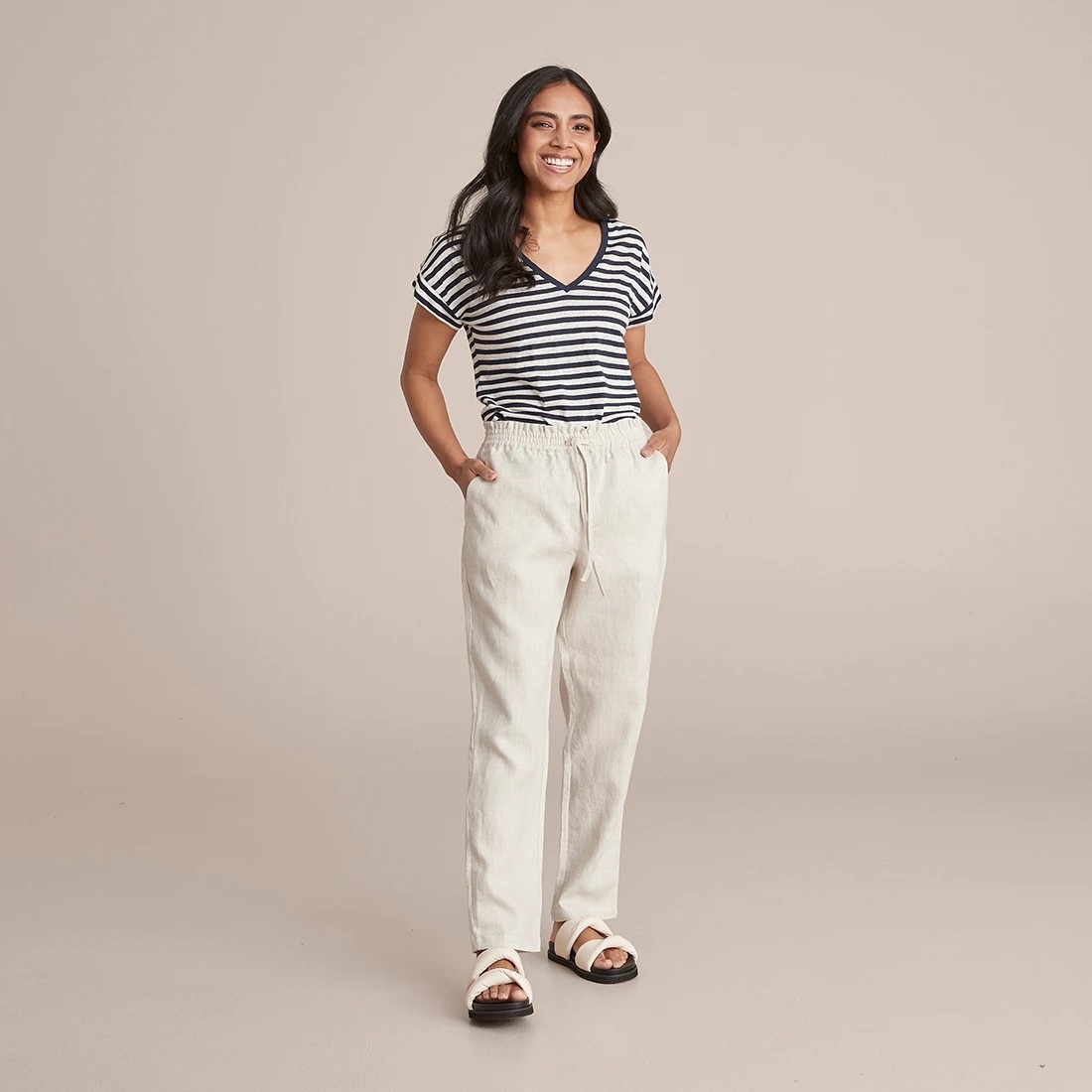 Petites Linen Blend Elastic Waist Pants - Dannii Minogue - Natural