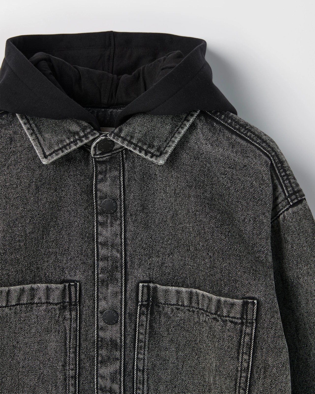 Long Sleeve Hooded Denim Shirt - Black 2 of 2