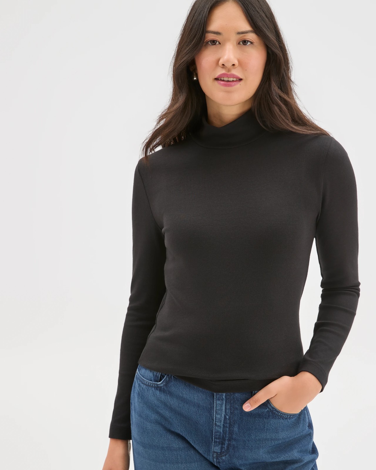 Soft Touch Long Sleeve Skivvy Top - Black 3 of 6