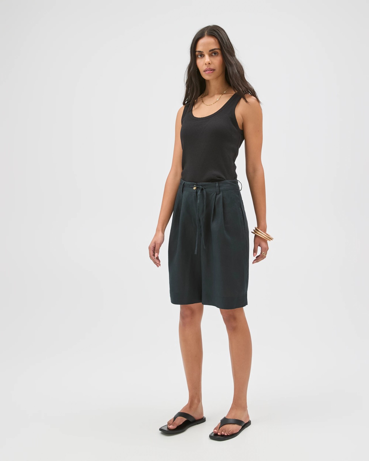 European Linen Bermuda Shorts - Black 2 of 6
