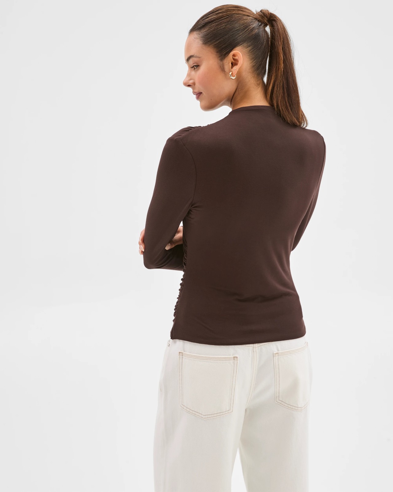 Lily Loves Long Sleeve Crossover Drape Top - Truffle 6 of 6