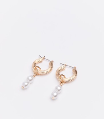 Double Pearl Hoop Gold Earrings