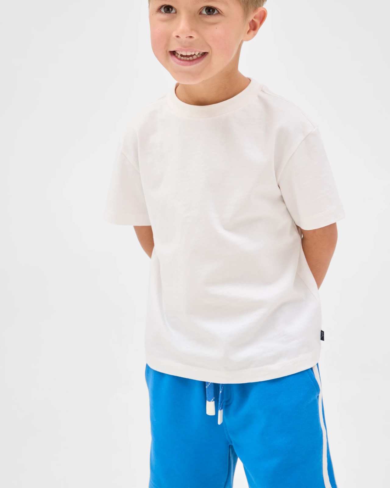 Australian Cotton Blend Elastic Waist Shorts - Blue 3 of 5