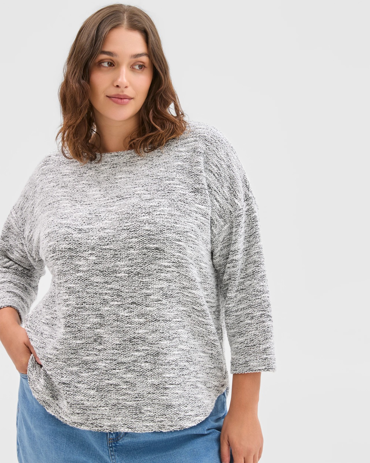 Plus Size Australian Cotton Blend Curved Hem Textured Top - Cloud Dancer/Coconut Twist 2 of 6