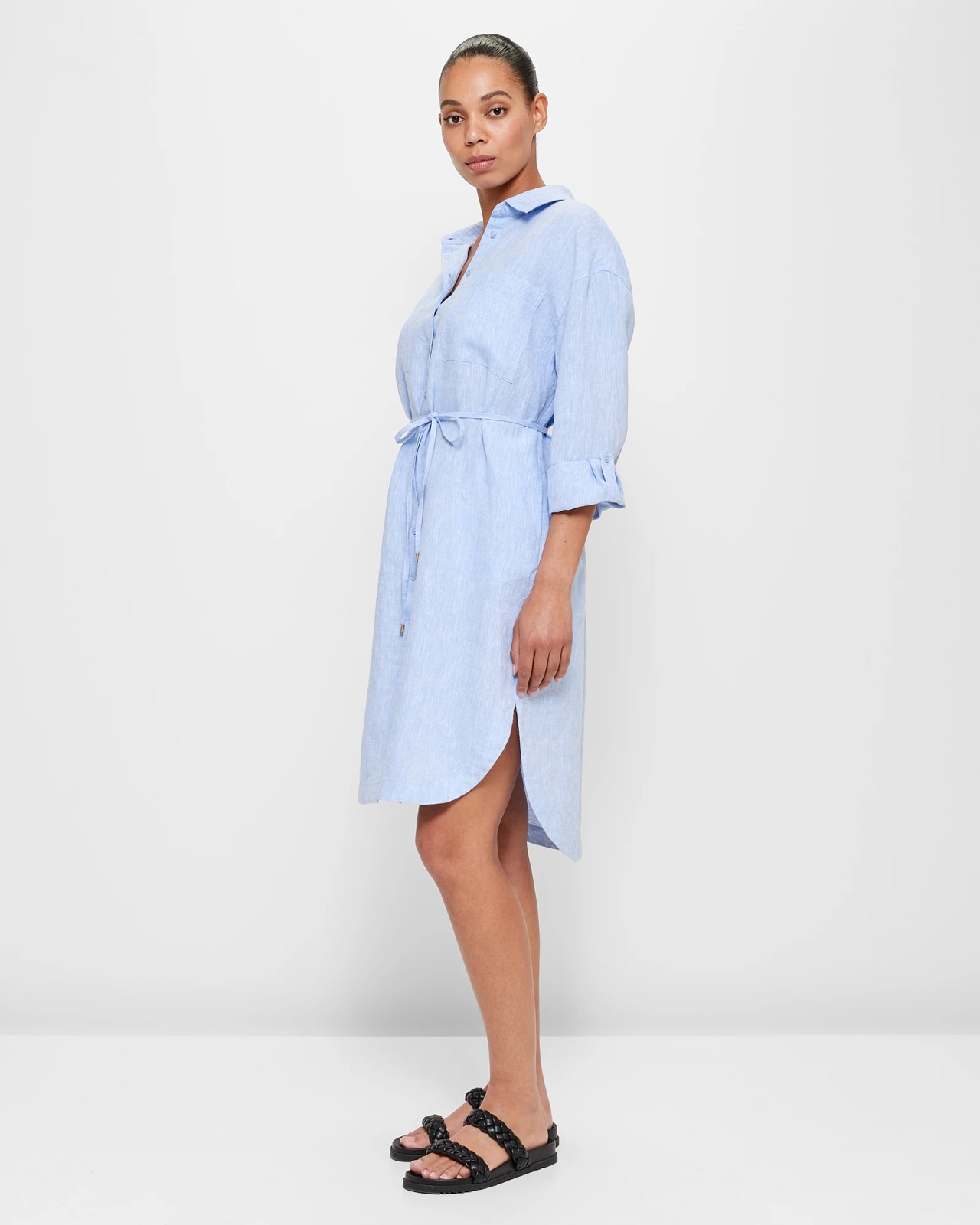 European Linen Midi Shirt Dress