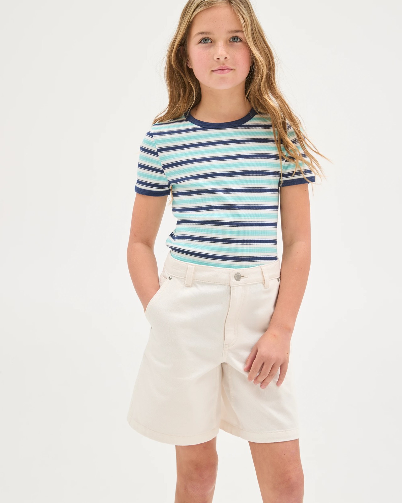 Australian Cotton Ribbed T-Shirt - Stripe Blue 4 of 5