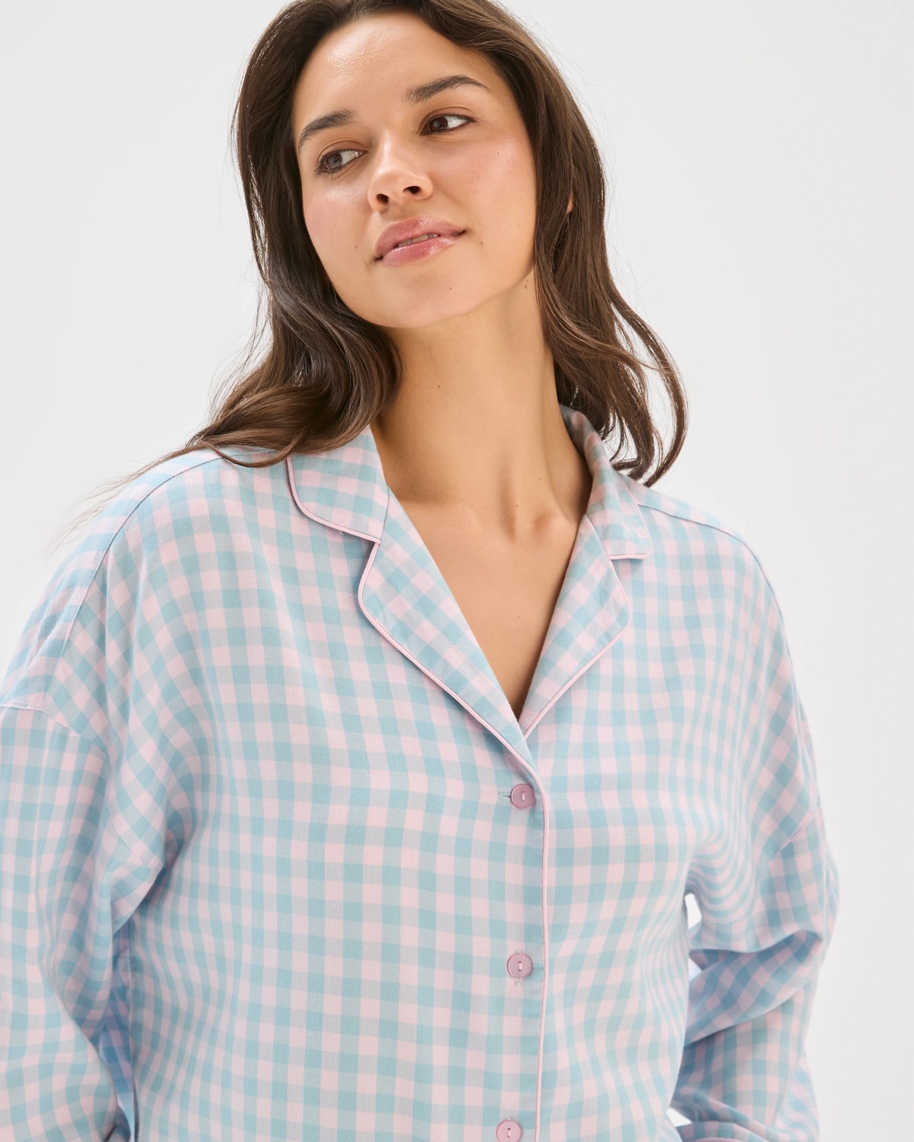 Long Sleeve Pyjama Shirt - Blue Gingham 5 of 5