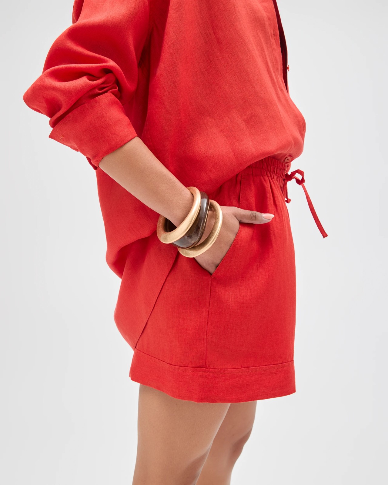 European Linen Pull On Shorts - Warm Terracotta 5 of 5