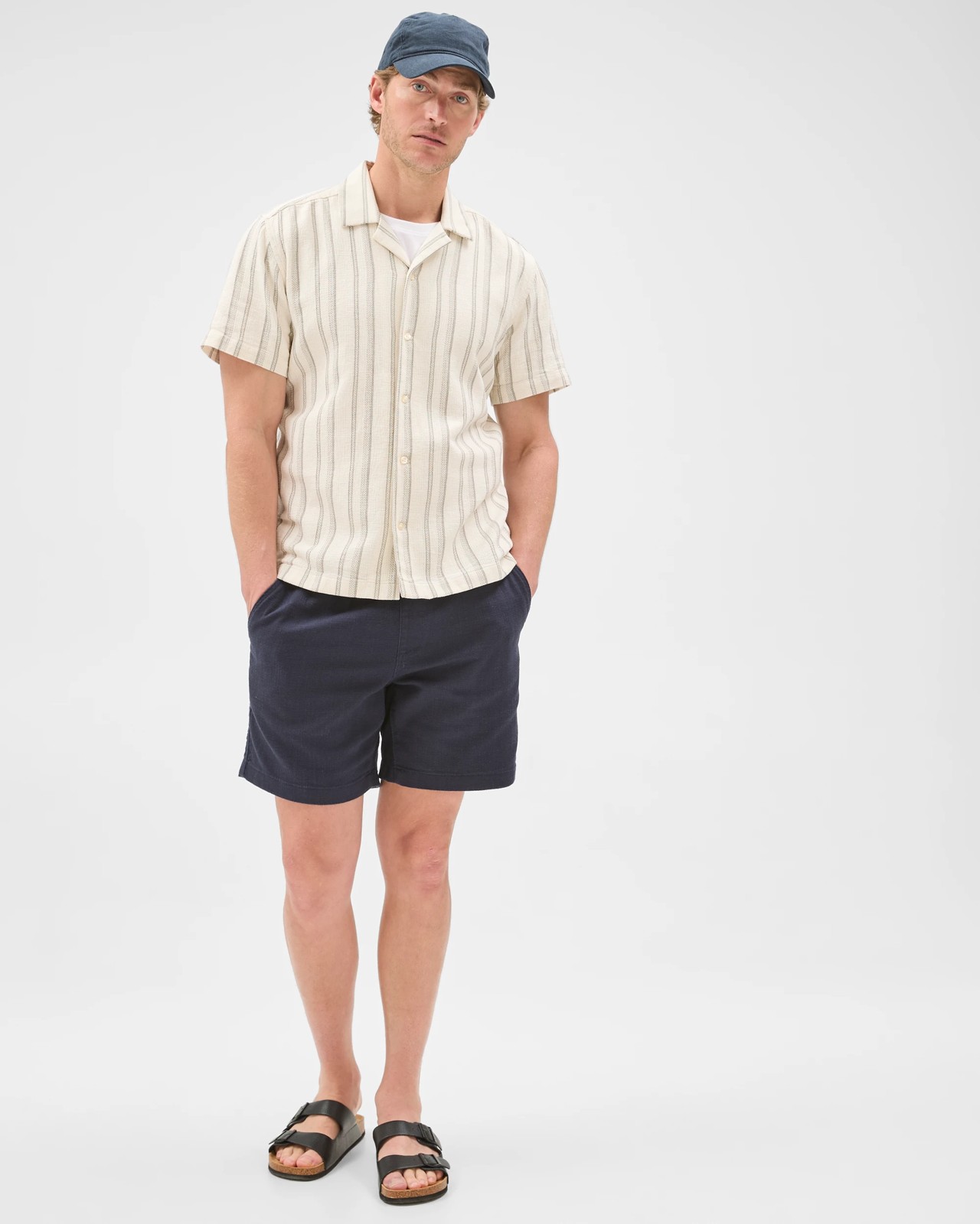 Australian Cotton Short Sleeve Textured Stripe Shirt - Forest Fog 2 of 6