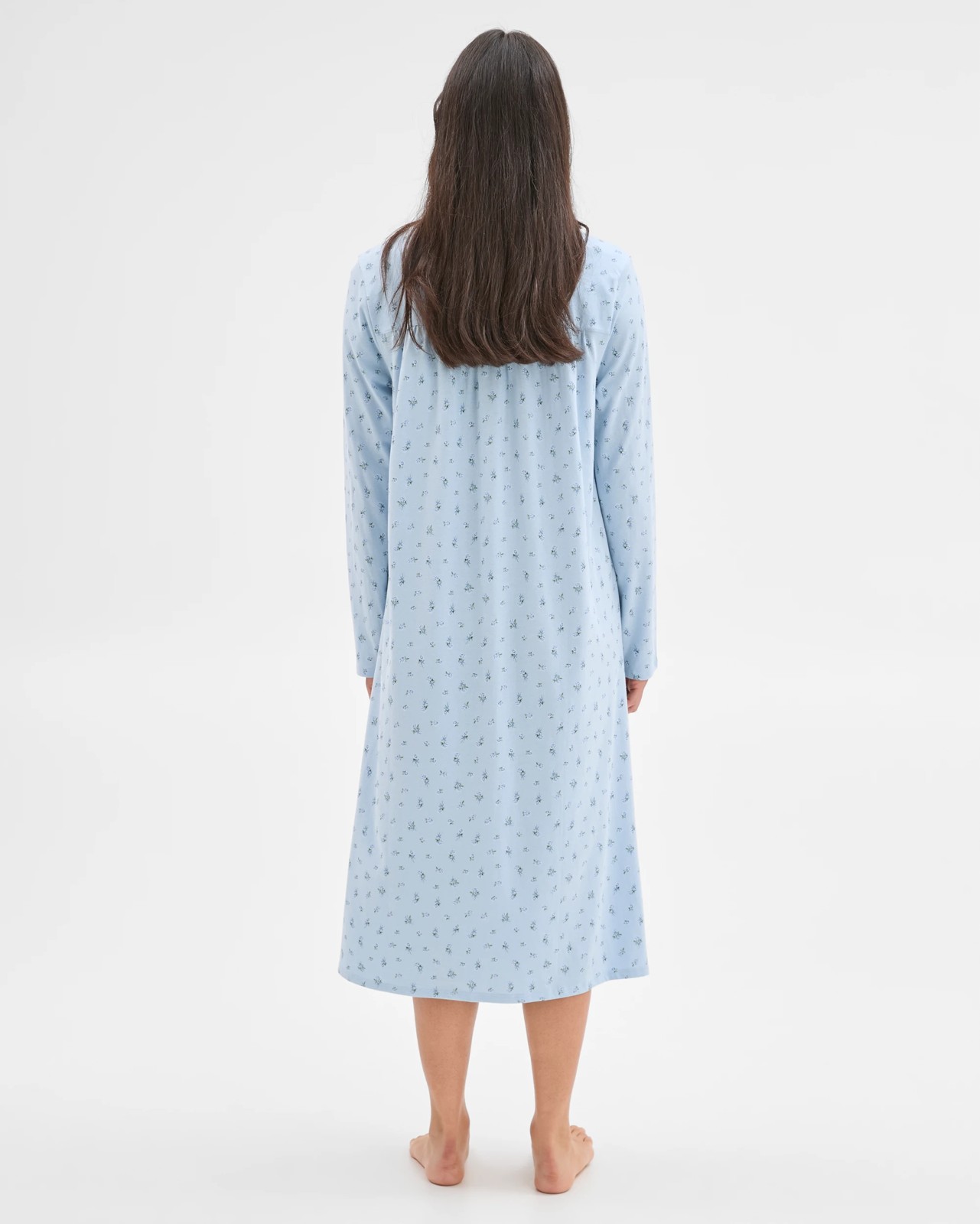 Australian Cotton Long Sleeve Traditional Pintuck Nightie - Blue Bow 3 of 6