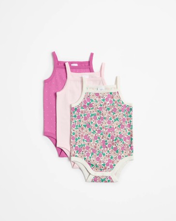 Baby Organic Cotton Strappy Bodysuit - 3 Pack - Mini Floral