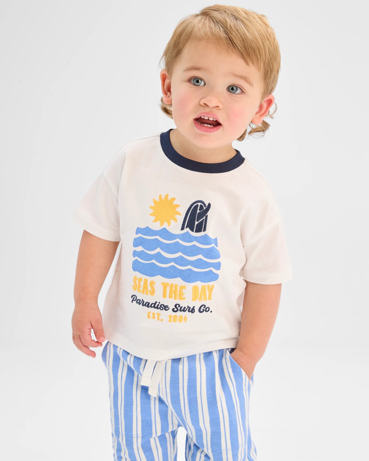 Baby Organic Cotton T-Shirt & Trackpants 2 Piece Set - Seas The Day Cloud Dancer 2 of 6