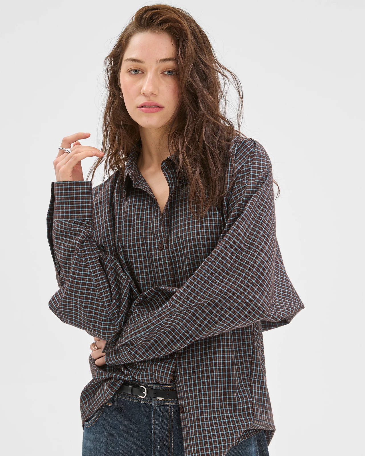 Lily Loves Australian Cotton Blend Oversized Shirt - Deep Sea Check 4 of 5