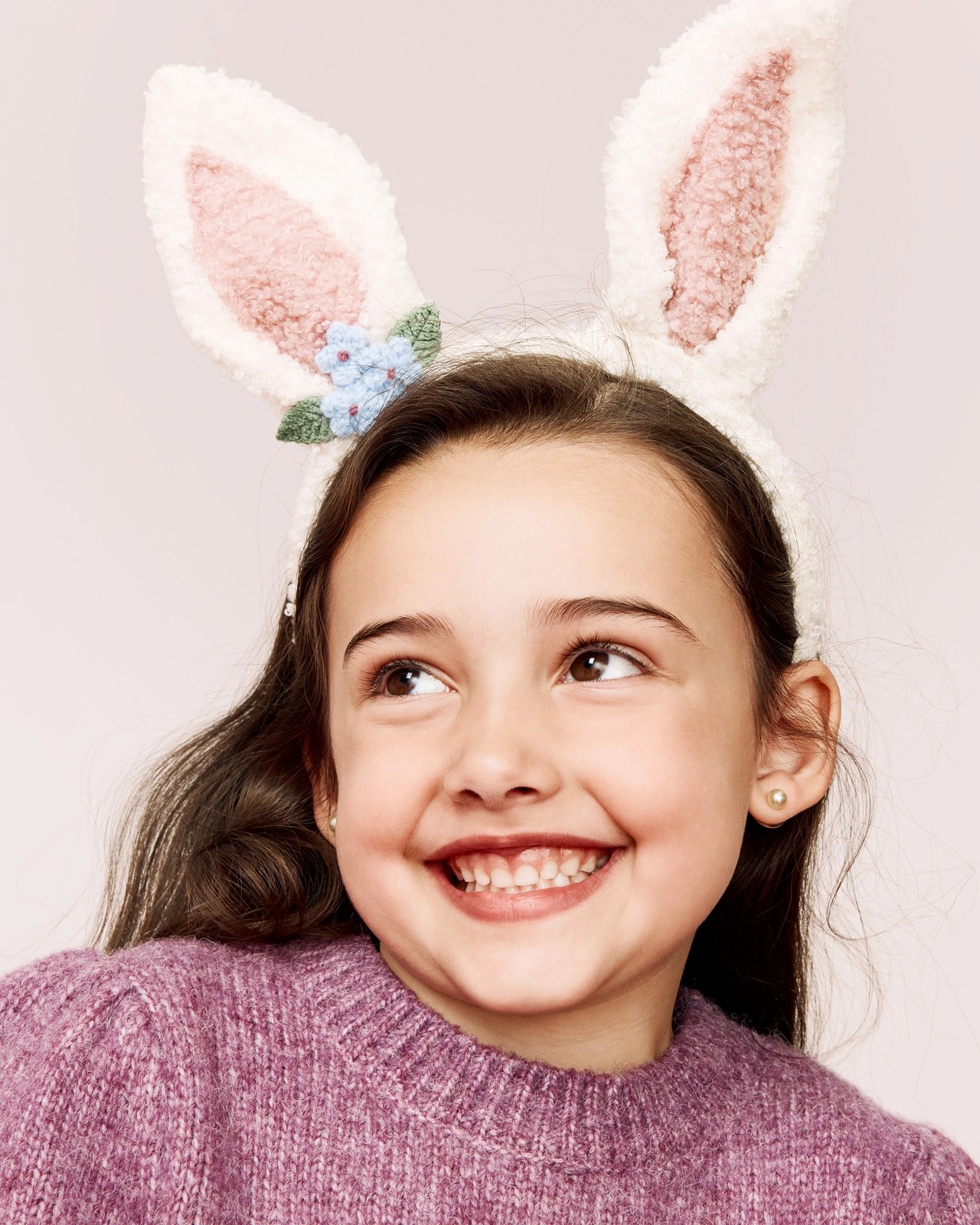 Kids Shearling Crochet Flowers Bunny Ears Headband 6 of 6