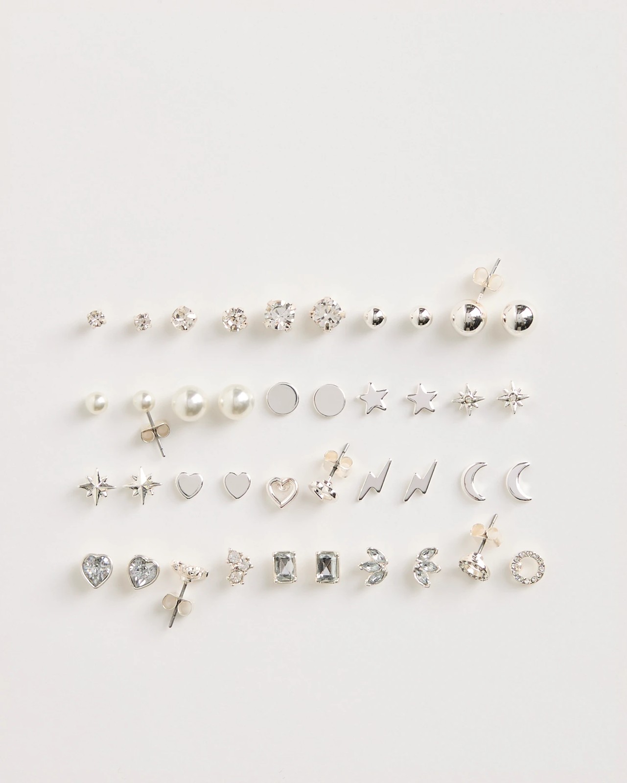 20 Pack Mixed Stud Earrings - Silver-Tone 2 of 2
