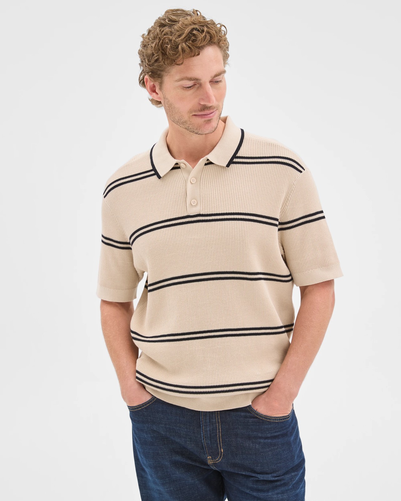 Australian Cotton Stripe Knit Polo Top 3 of 6