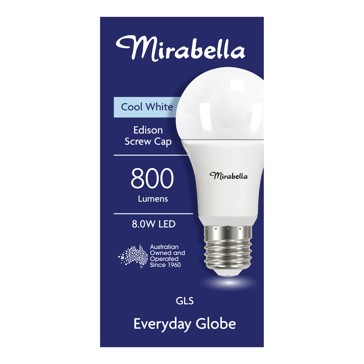 Mirabella E27 9W LED Cool White GLS Everyday Globe