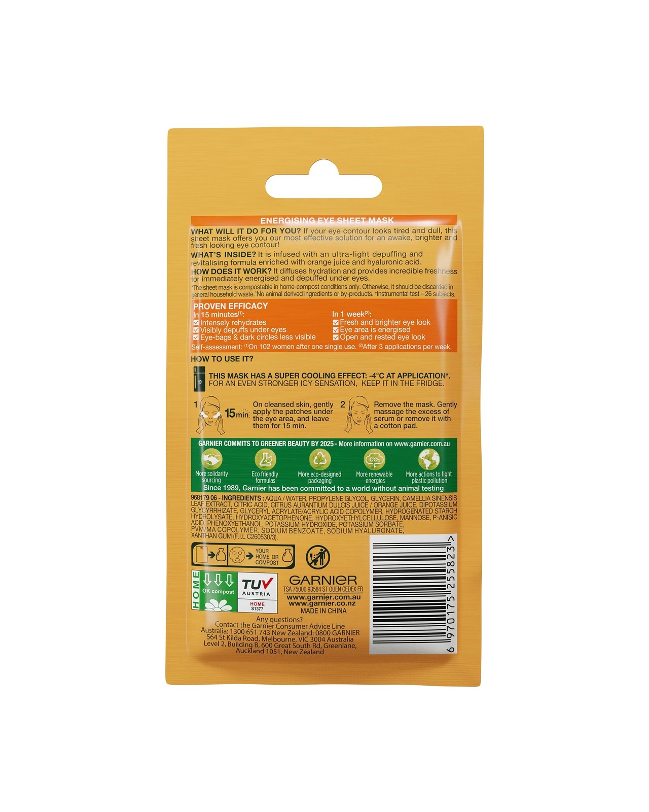 Garnier SkinActive Hydra Bomb Eye Sheet Mask 6g - Orange Juice & Hyaluronic Acid 2 of 4