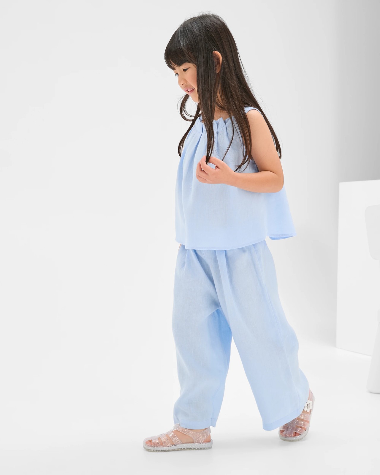 European Linen Wide Leg Co-Ord Pants - Light Blue 3 of 6