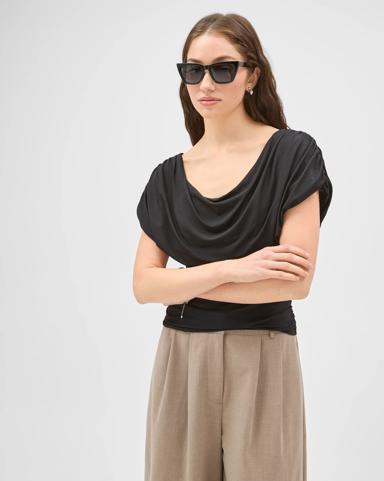 Lily Loves Gathered Cape Top - Black 3 of 5