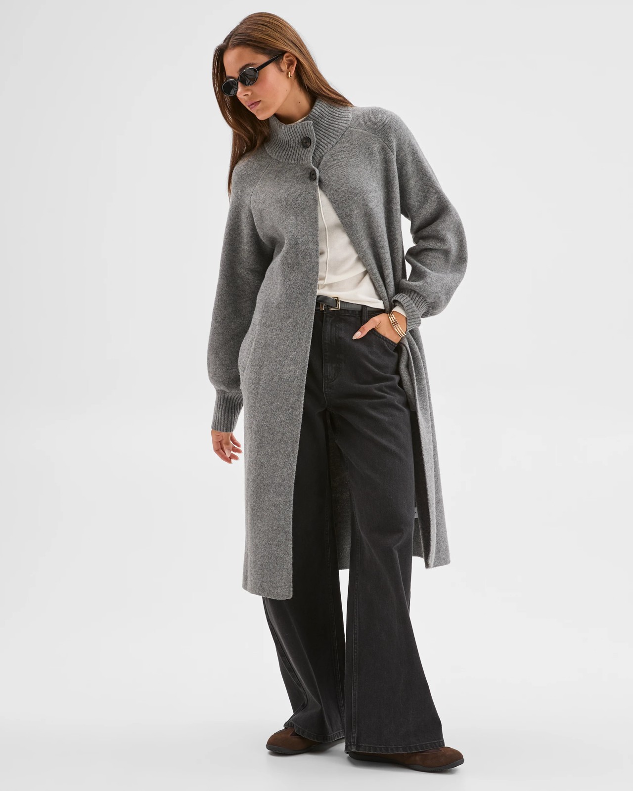 Lily Loves Funnel Neck Longline Cardigan - Grey Marle 3 of 6