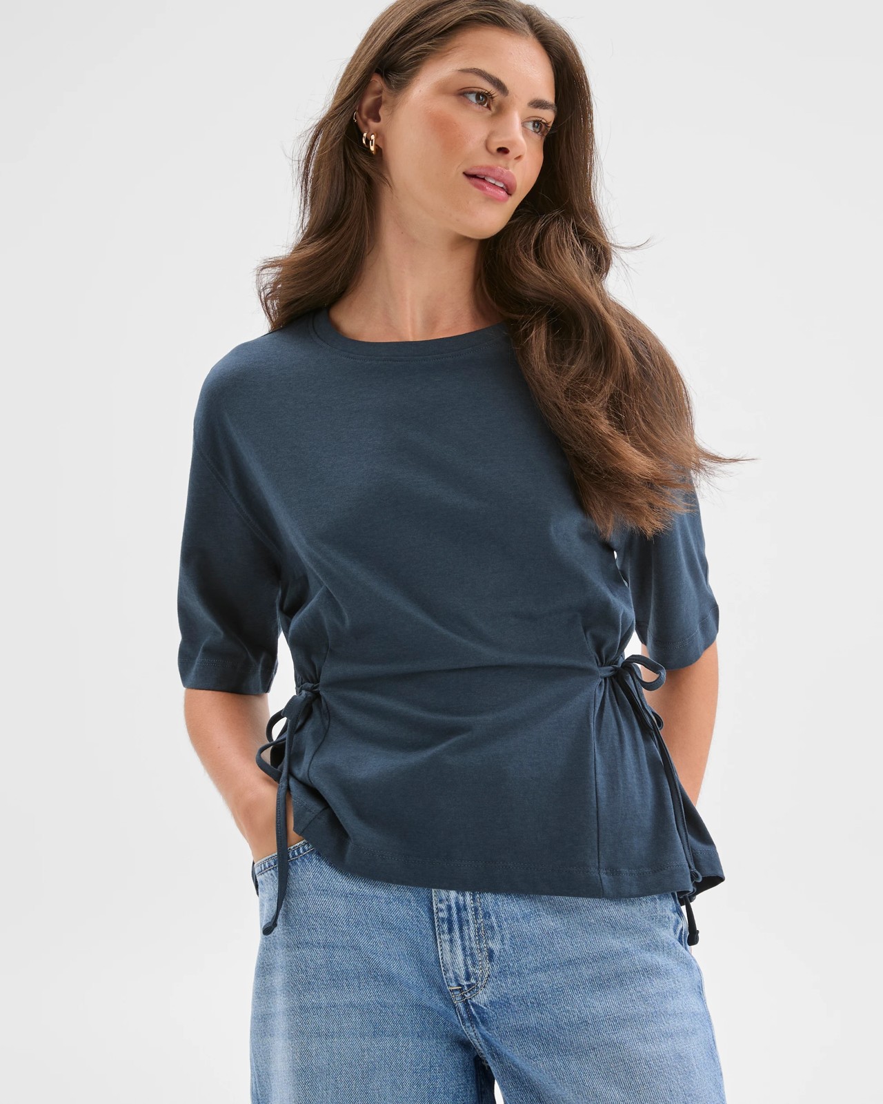 Petites Australian Cotton Blend Short Sleeve Tie Waist T-Shirt 2 of 5