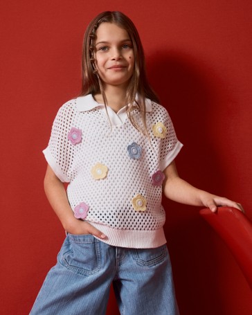 Australian Cotton Crochet Knit Polo Top
