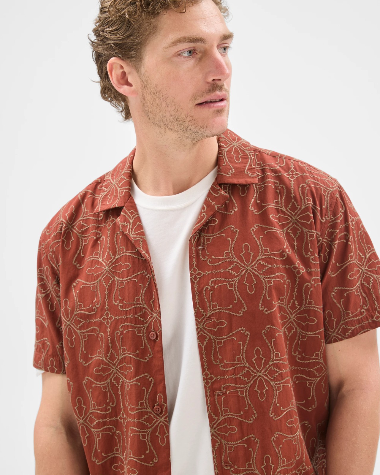 Short Sleeve Embroidered Shirt - Brown Stone 5 of 5