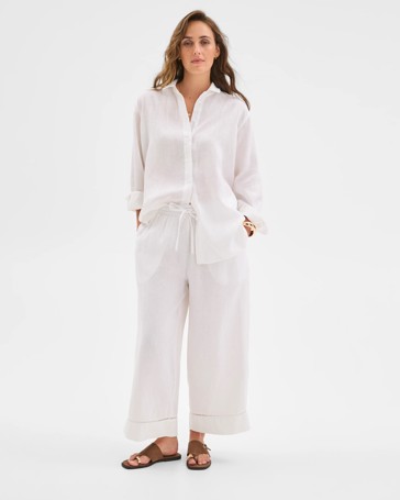 Resort European Linen Trim Crop Pants