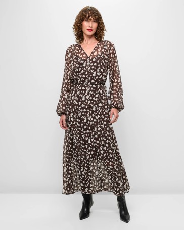 Long Sleeve V-Neck Midi Dress - Preview