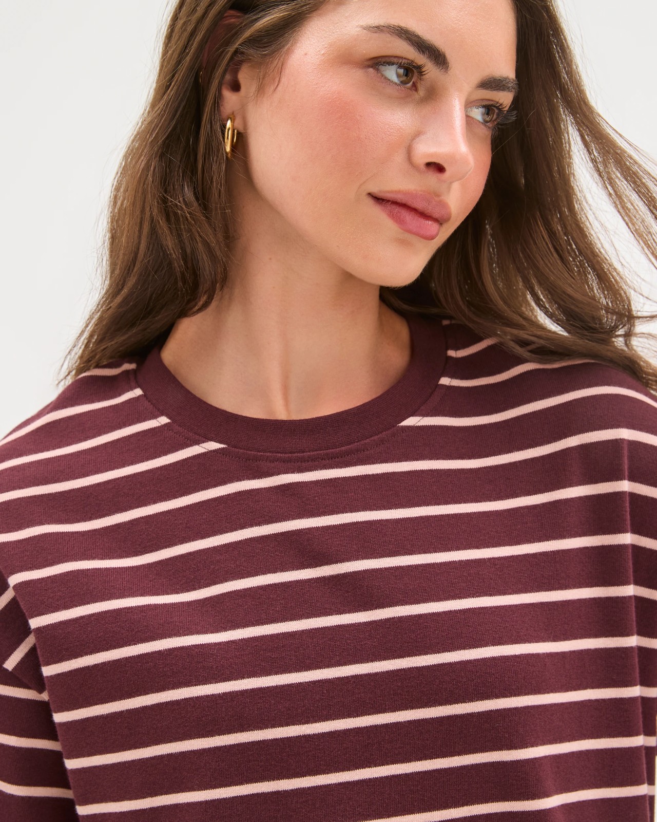 Plus Size Australian Cotton Wide Sleeve Boxy T-Shirt - Burg/Soft Blush 6 of 6