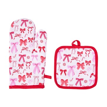Pink Bows Oven Glove & Pot Holder Set - Anko