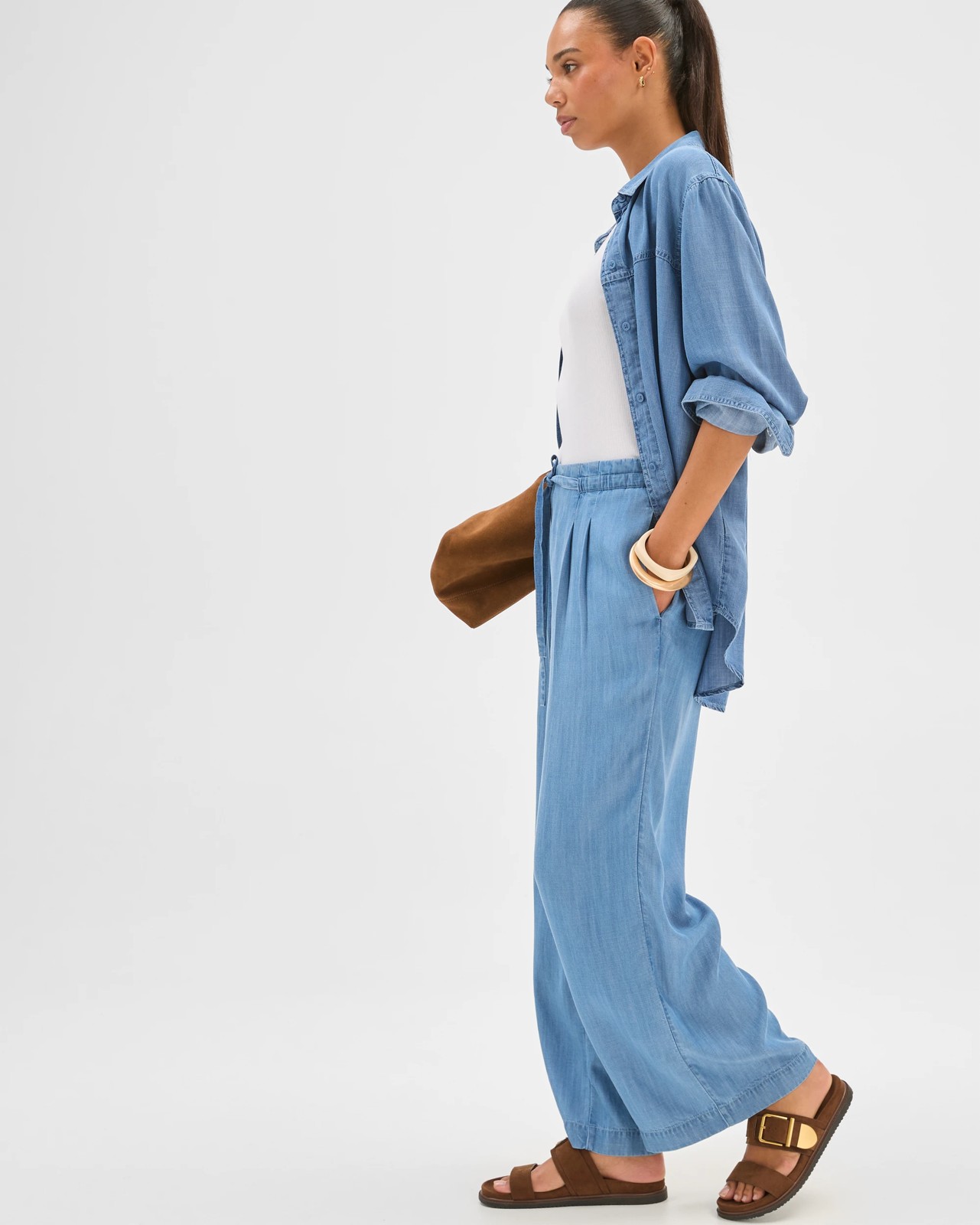 Straight Leg Tie Chambray Pants 2 of 6