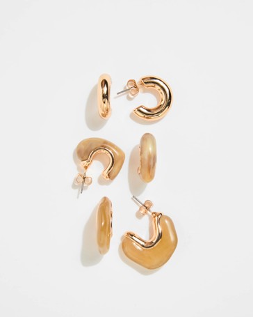 3 Pack Chunky Resin Hoop Earrings