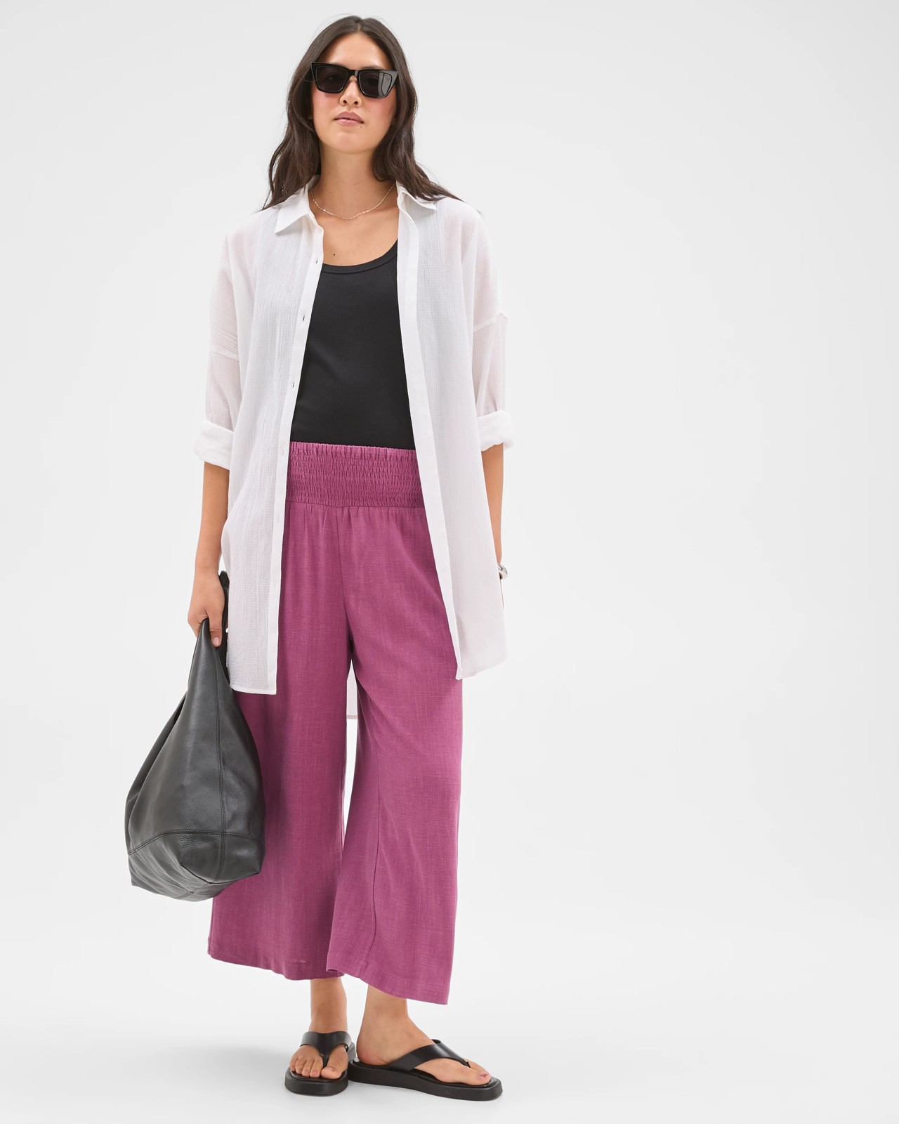 Resort Shirred Waist Culotte Pants - Purple 2 of 5