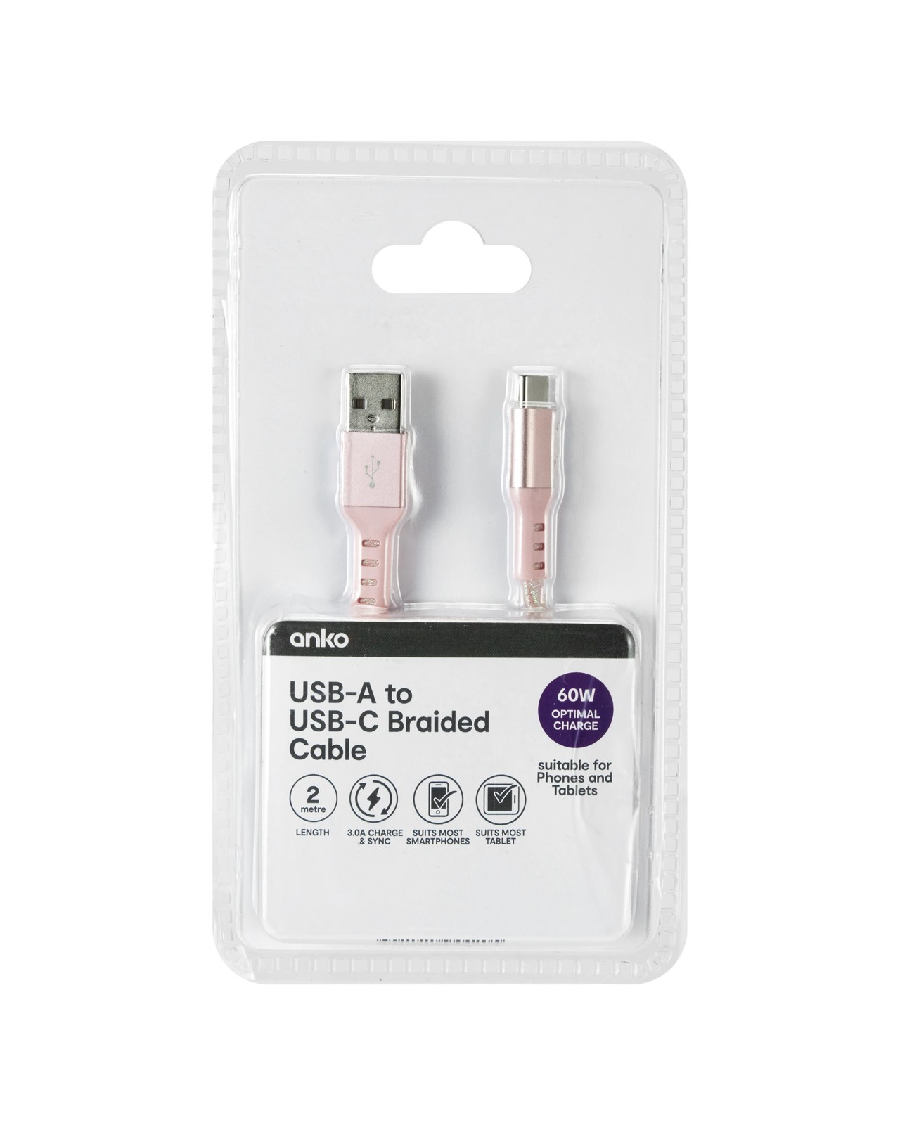 Anko USB-A to USB-C Cable - 2m - Pink 4 of 4