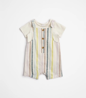 Baby Linen Blend Romper and T-shirt 2 Piece Set