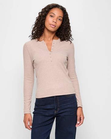 Long Sleeve Rib Henley T-Shirt