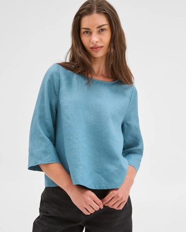 Petites European Linen 3/4 Sleeve Cross Back Top