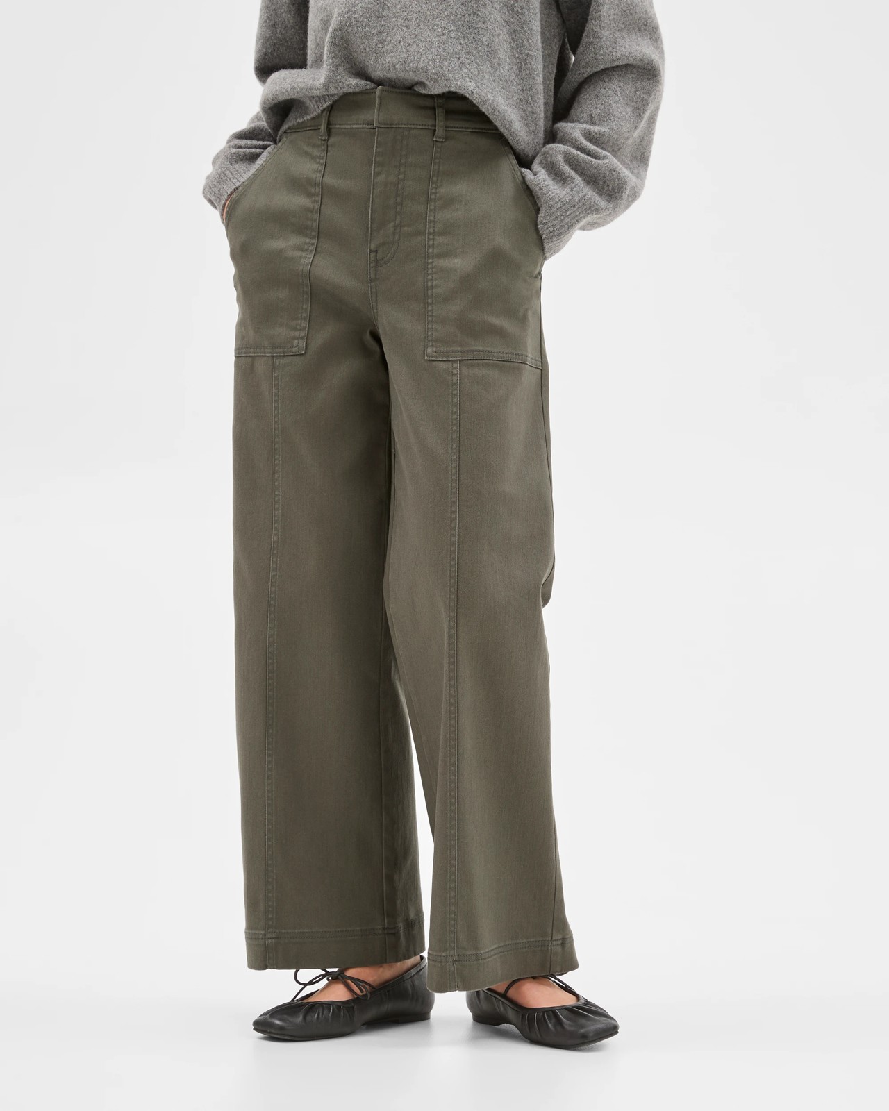Australian Cotton Blend Stretch Twill Wide Leg Pants - Oregano 3 of 6