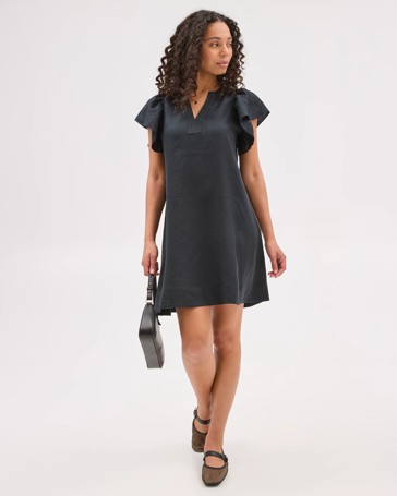 European Linen Stitch Detail Mini Dress