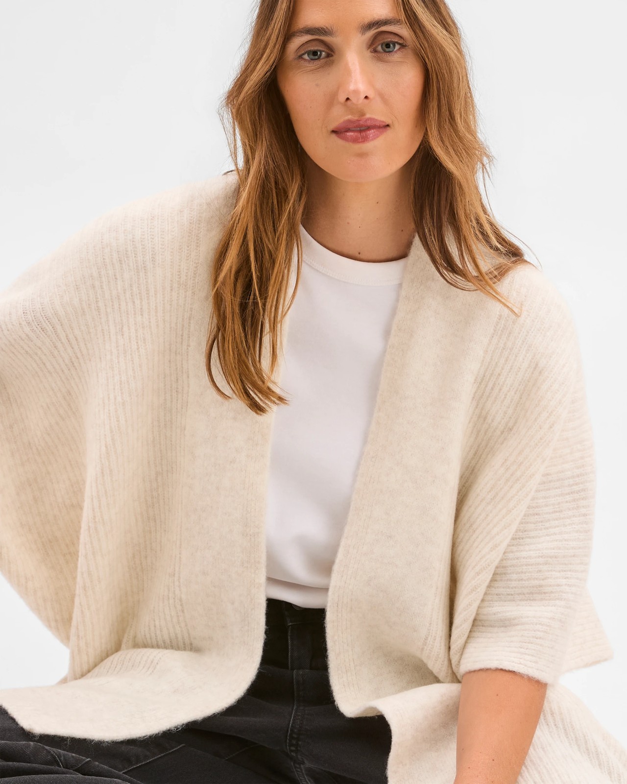 Knitted Poncho - Cream Marle 5 of 6