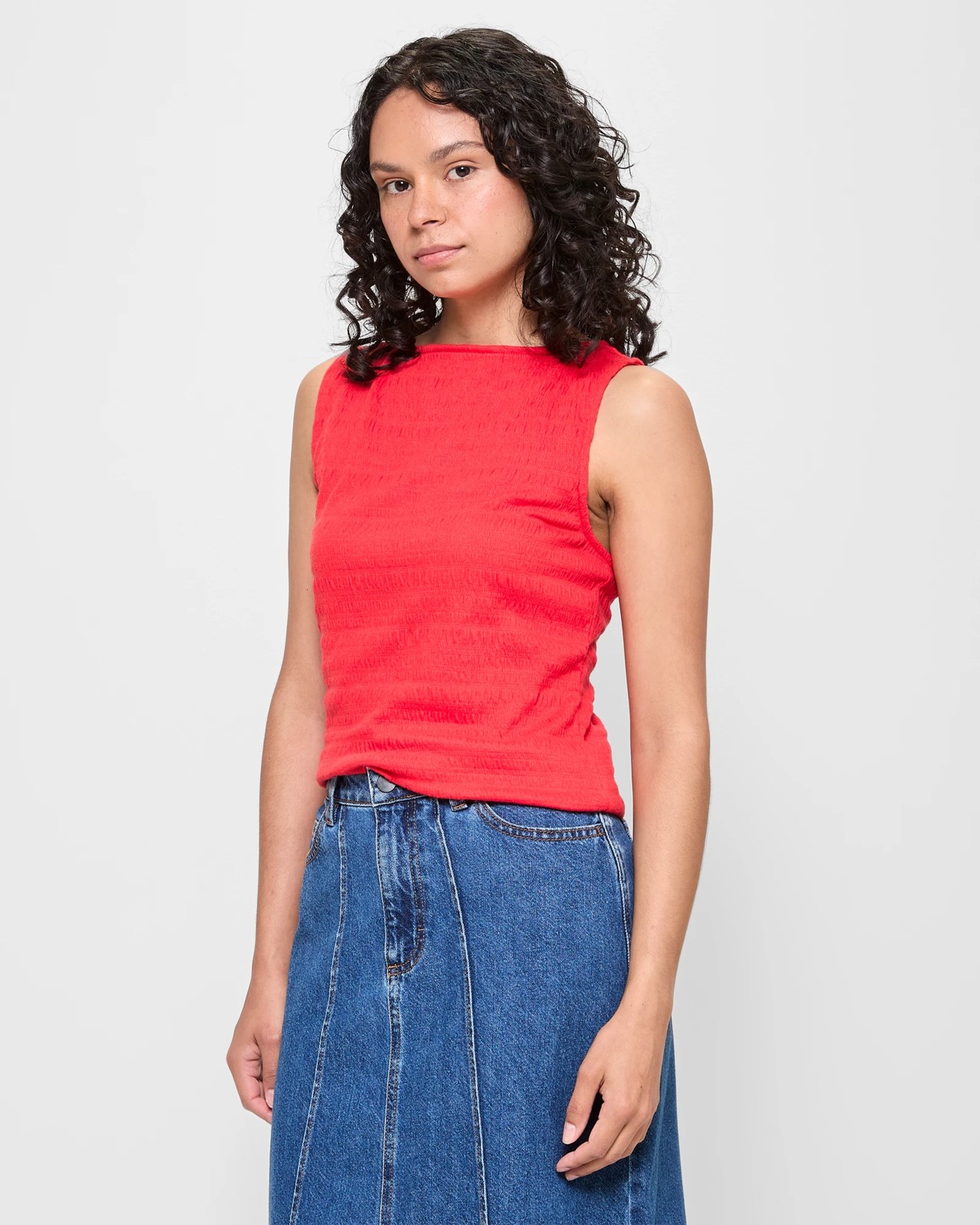 Sleeveless Textured Boat Neck Tank Top 3 of 5