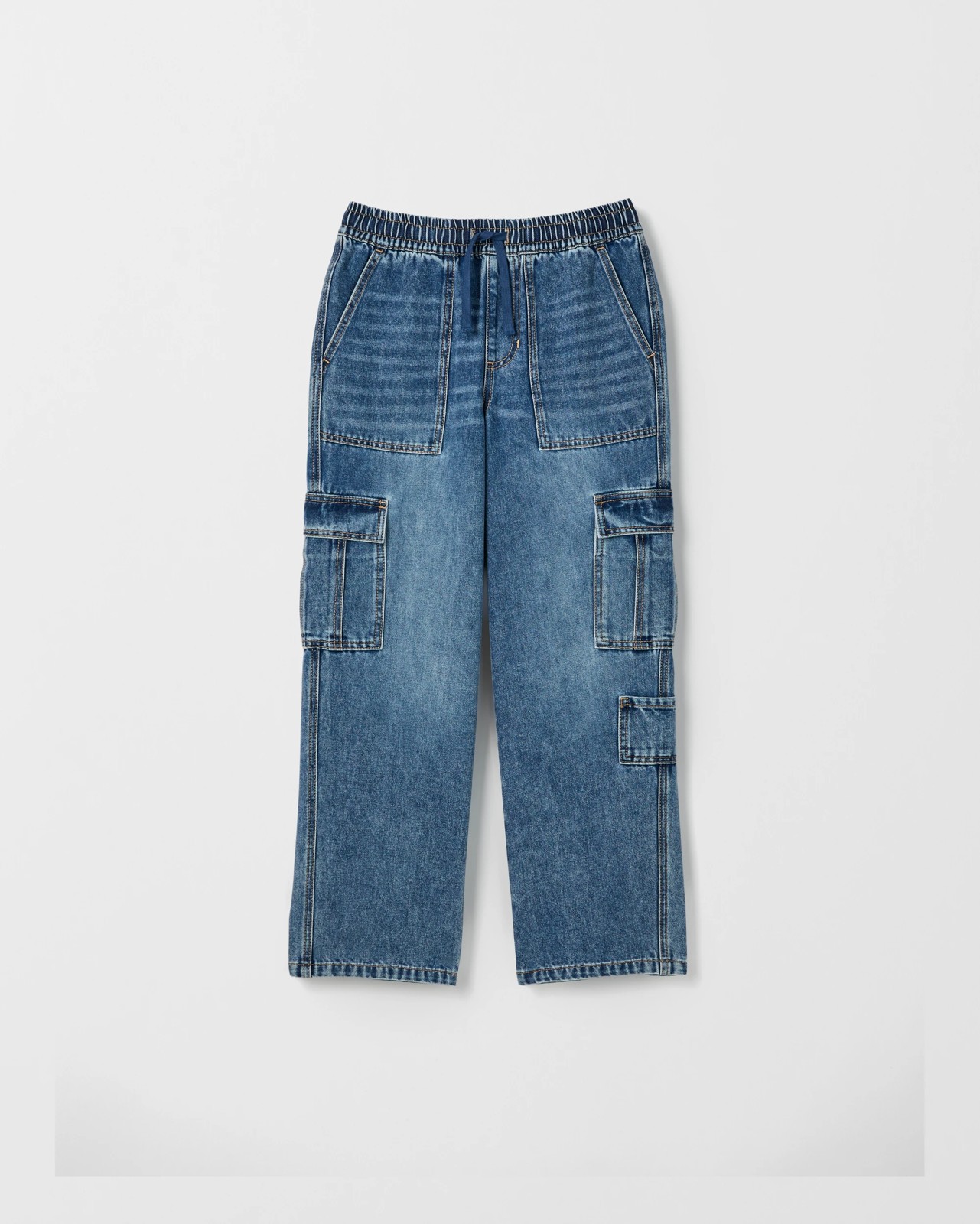 Australian Cotton Blend Loose Fit Cargo Denim Jeans - Mid Wash 5 of 6