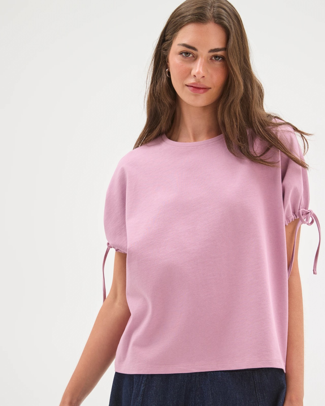 Petites Australian Cotton Gathered Sleeve T-Shirt 2 of 5