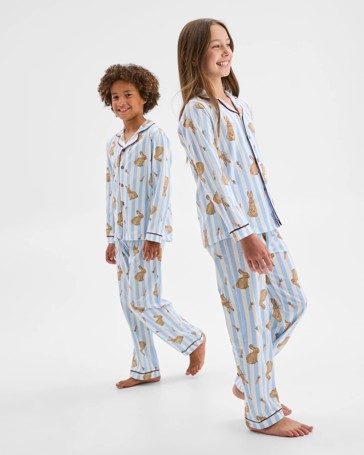 Family Matching Australian Cotton Easter Older Kids Pyjama Set - Bunny Stripe