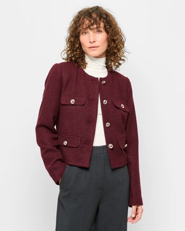 Cropped Pocket Detail Tweed Jacket - Preview