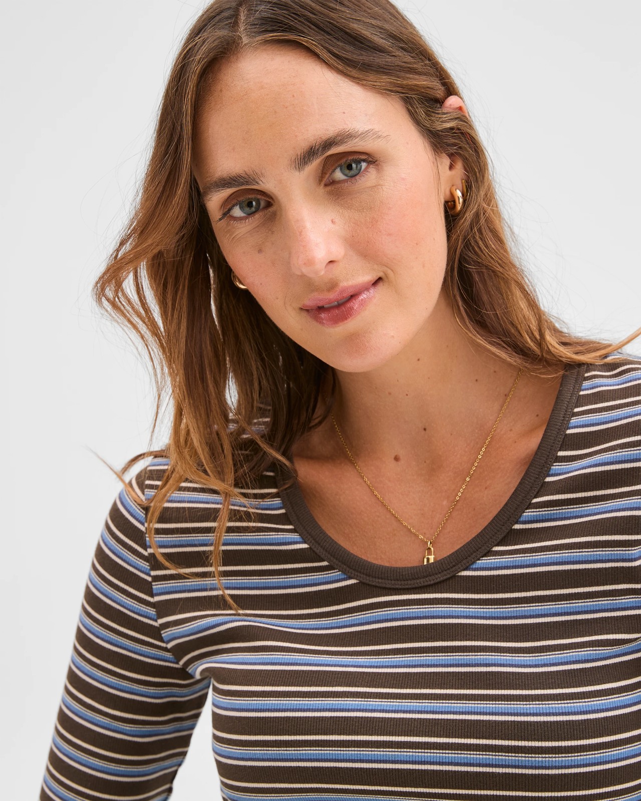 Australian Cotton Long Sleeve Scoop Neck Rib T-Shirt - Stripe 5 of 5